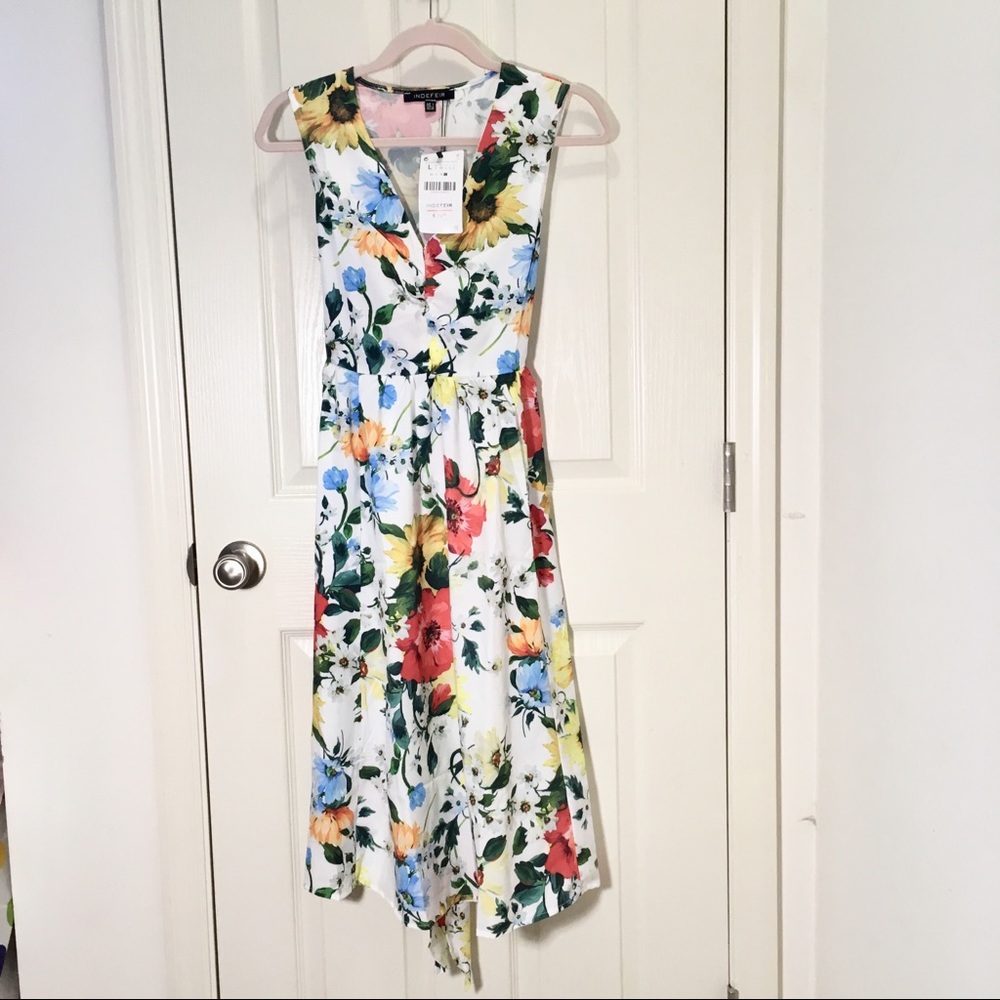 White Floral Midi Dress